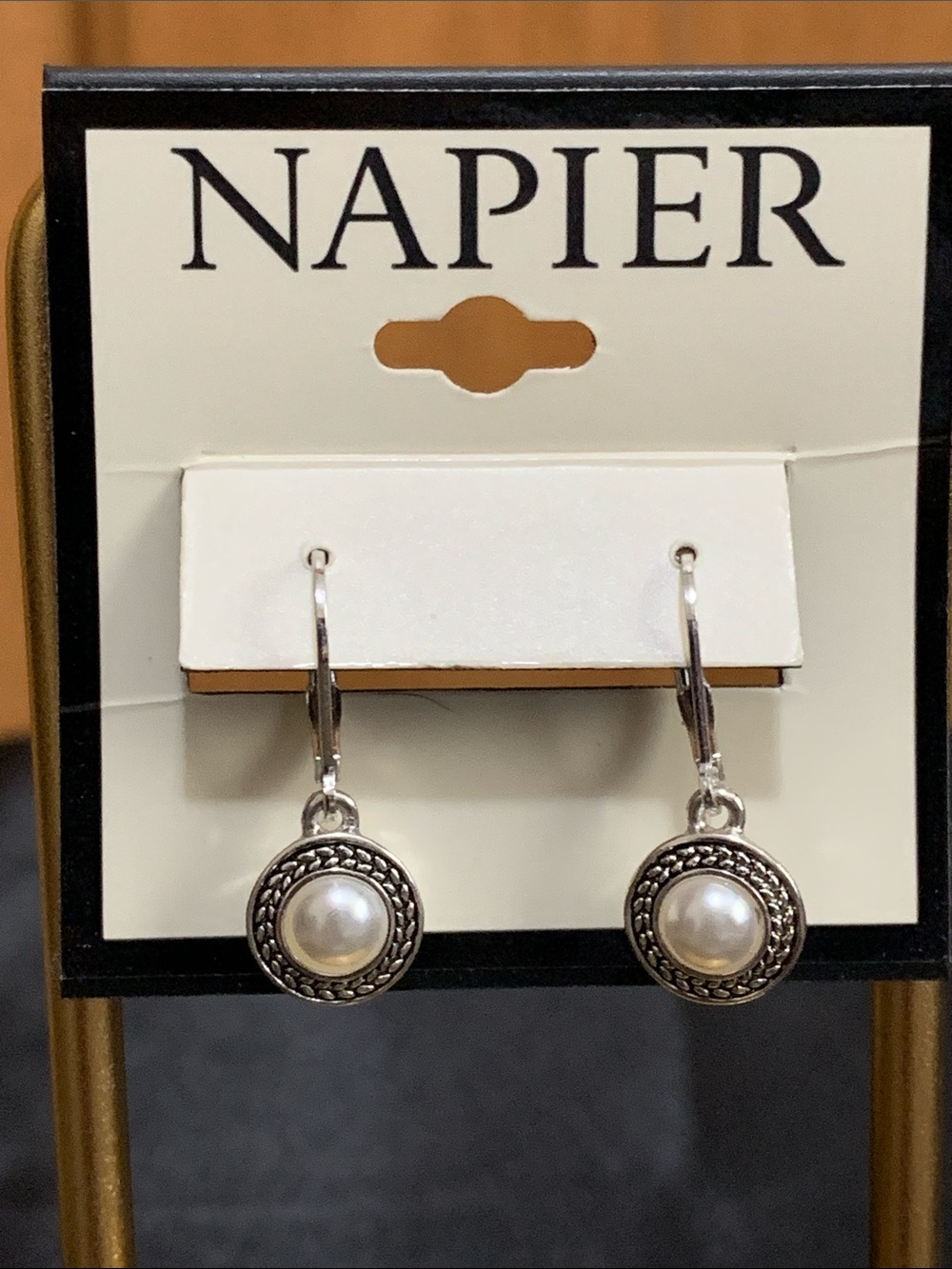 NWT Napier silver tone faux pearl earrings